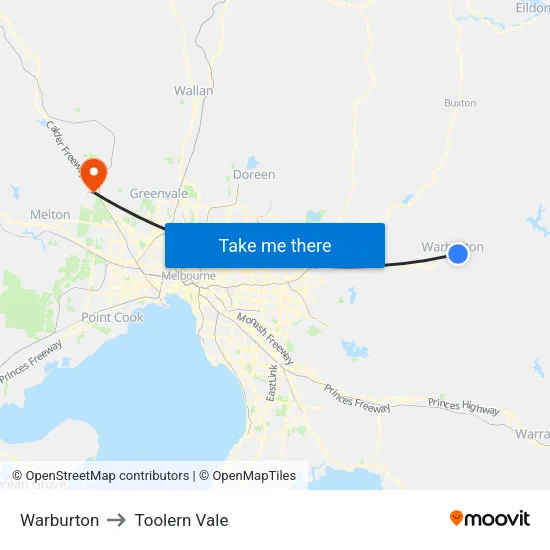 Warburton to Toolern Vale map