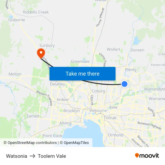 Watsonia to Toolern Vale map