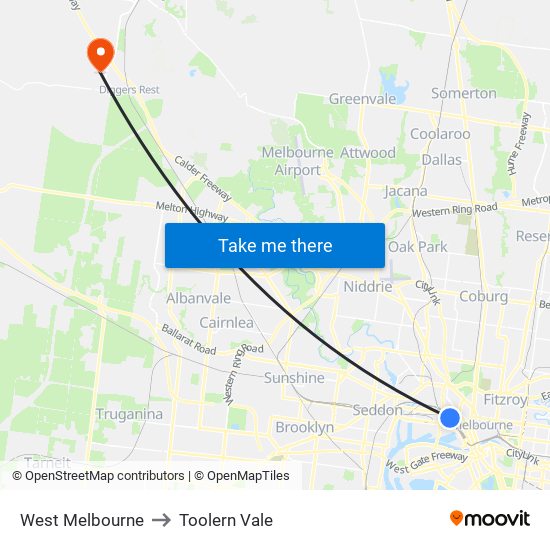 West Melbourne to Toolern Vale map