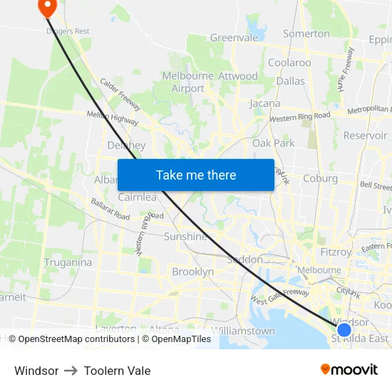 Windsor to Toolern Vale map