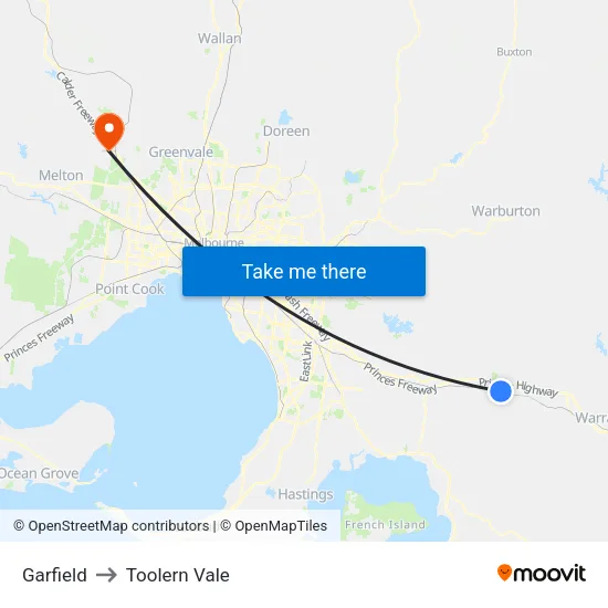 Garfield to Toolern Vale map