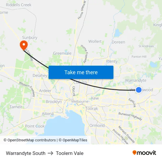 Warrandyte South to Toolern Vale map