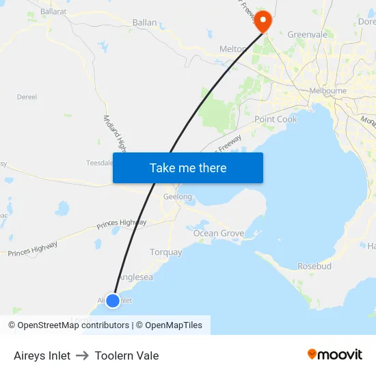 Aireys Inlet to Toolern Vale map