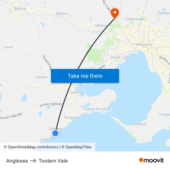 Anglesea to Toolern Vale map