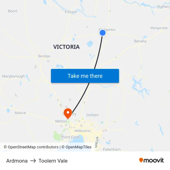 Ardmona to Toolern Vale map