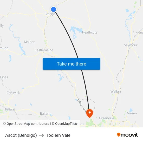 Ascot (Bendigo) to Toolern Vale map