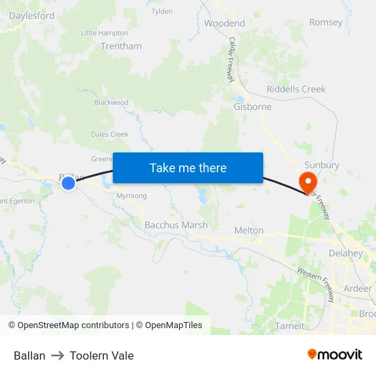 Ballan to Toolern Vale map