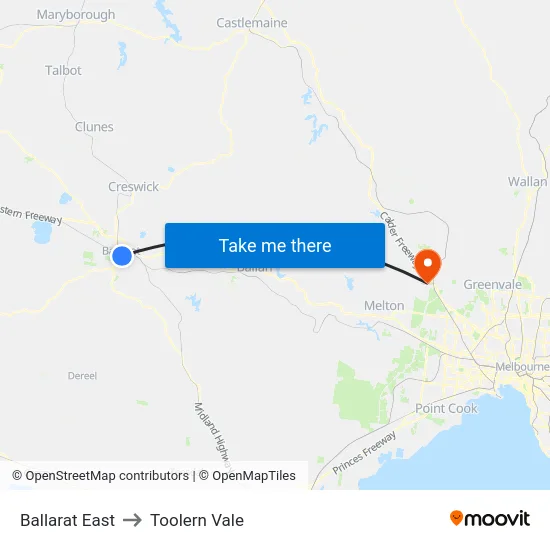 Ballarat East to Toolern Vale map