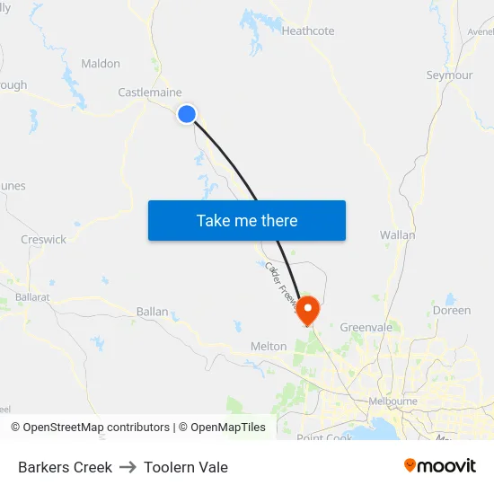 Barkers Creek to Toolern Vale map