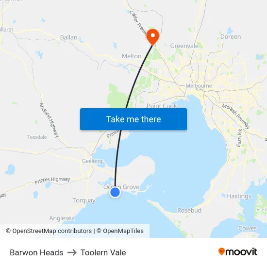 Barwon Heads to Toolern Vale map