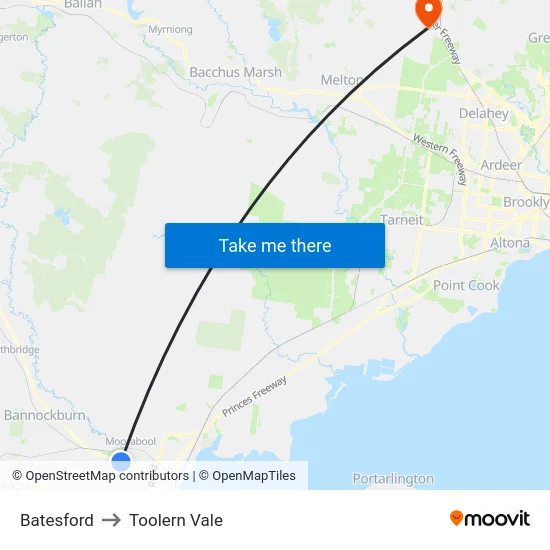 Batesford to Toolern Vale map