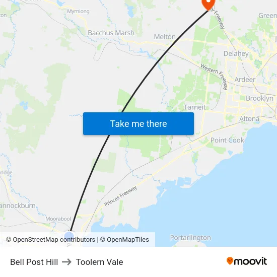 Bell Post Hill to Toolern Vale map