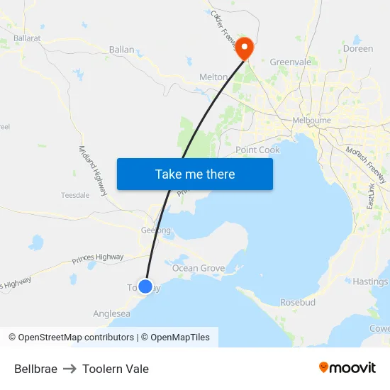 Bellbrae to Toolern Vale map