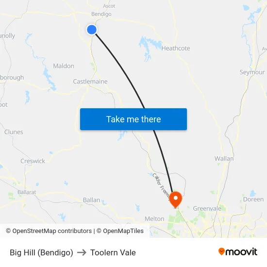Big Hill (Bendigo) to Toolern Vale map
