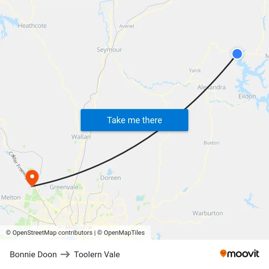 Bonnie Doon to Toolern Vale map