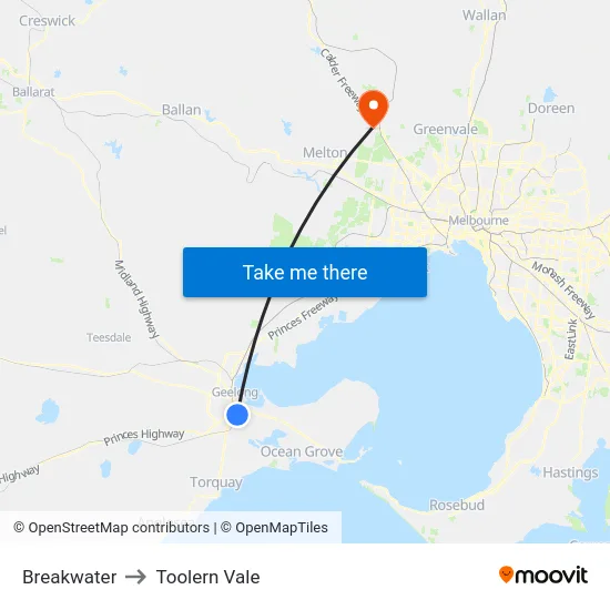 Breakwater to Toolern Vale map