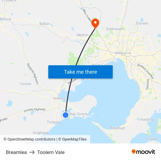 Breamlea to Toolern Vale map