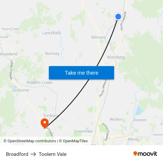 Broadford to Toolern Vale map