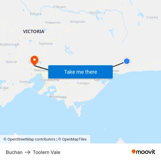 Buchan to Toolern Vale map