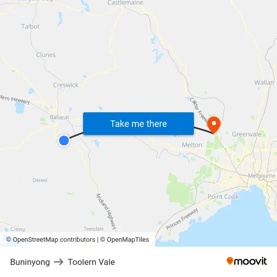 Buninyong to Toolern Vale map