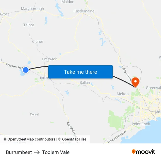 Burrumbeet to Toolern Vale map