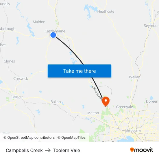 Campbells Creek to Toolern Vale map