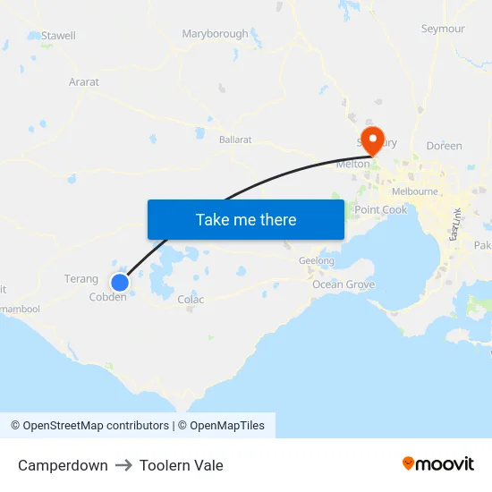 Camperdown to Toolern Vale map