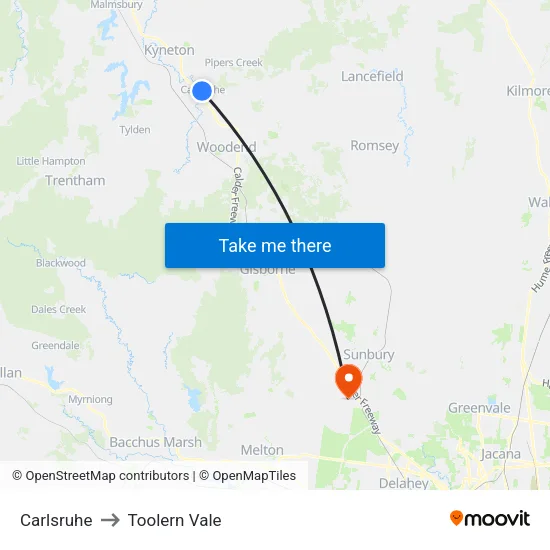 Carlsruhe to Toolern Vale map