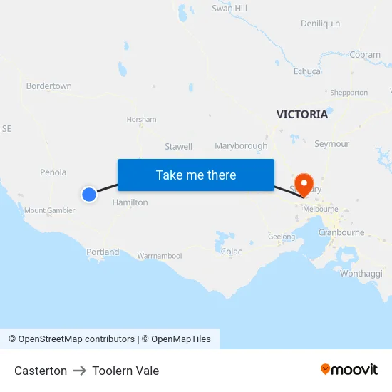 Casterton to Toolern Vale map
