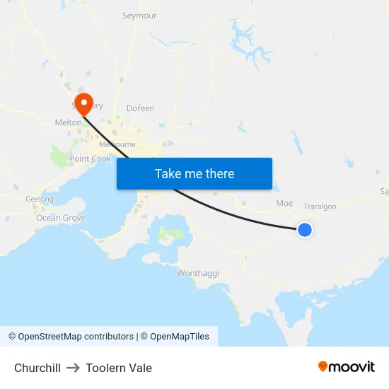 Churchill to Toolern Vale map