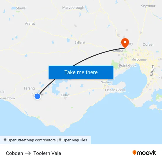 Cobden to Toolern Vale map