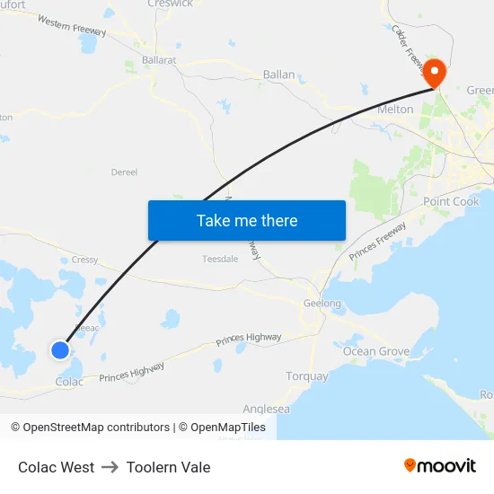 Colac West to Toolern Vale map