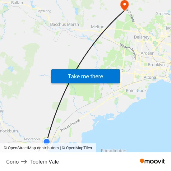 Corio to Toolern Vale map