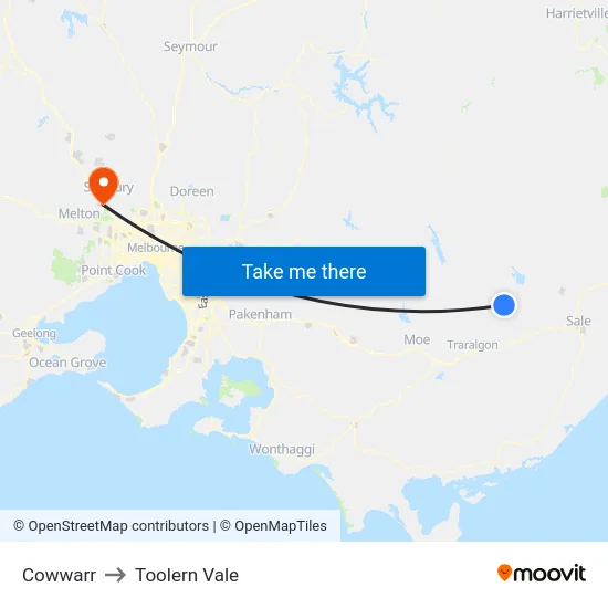 Cowwarr to Toolern Vale map