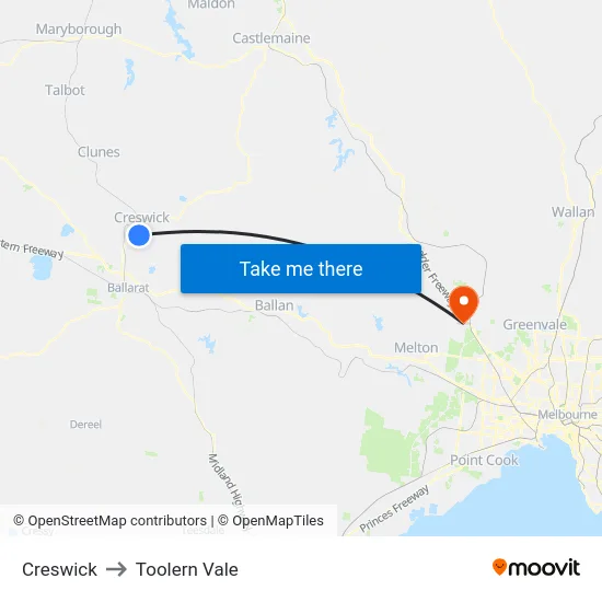 Creswick to Toolern Vale map