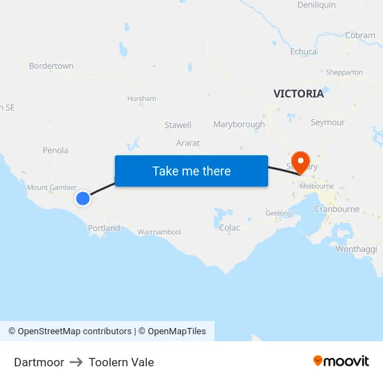 Dartmoor to Toolern Vale map