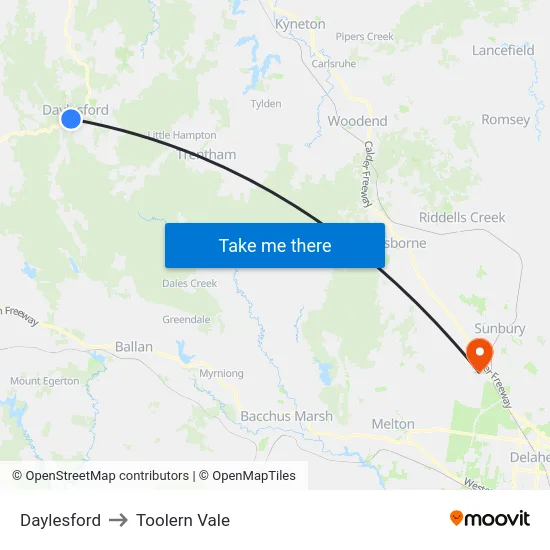 Daylesford to Toolern Vale map