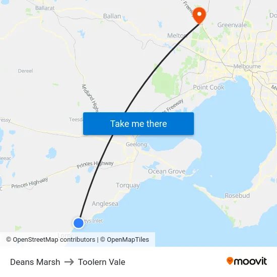 Deans Marsh to Toolern Vale map