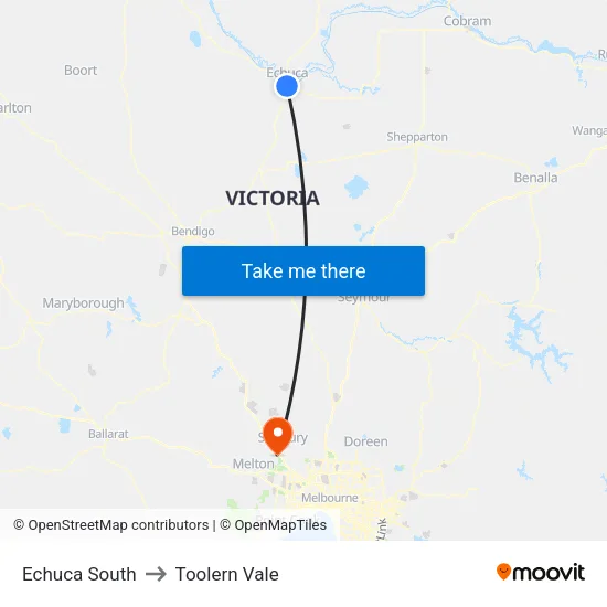 Echuca South to Toolern Vale map