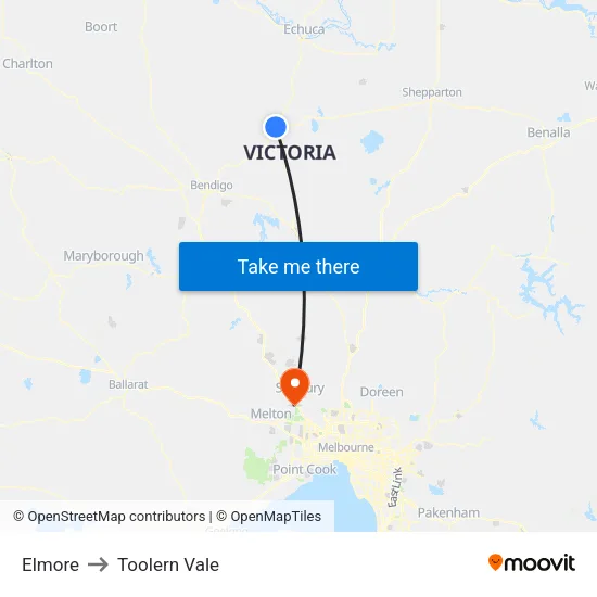 Elmore to Toolern Vale map