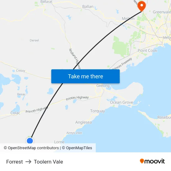 Forrest to Toolern Vale map