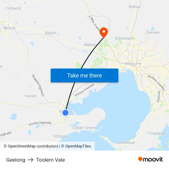 Geelong to Toolern Vale map