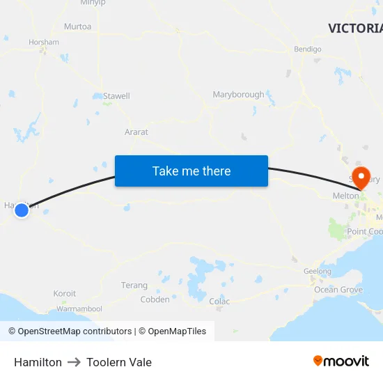 Hamilton to Toolern Vale map