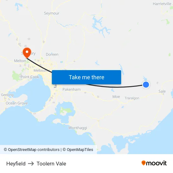 Heyfield to Toolern Vale map