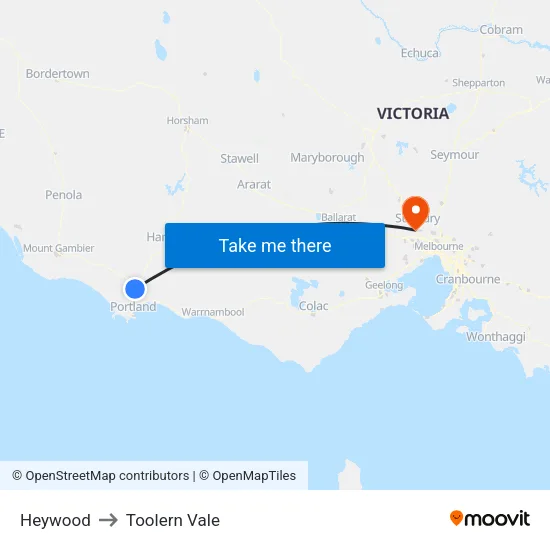 Heywood to Toolern Vale map