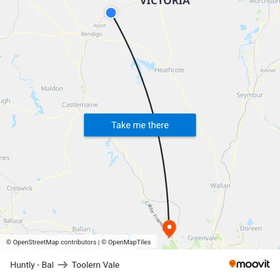 Huntly - Bal to Toolern Vale map