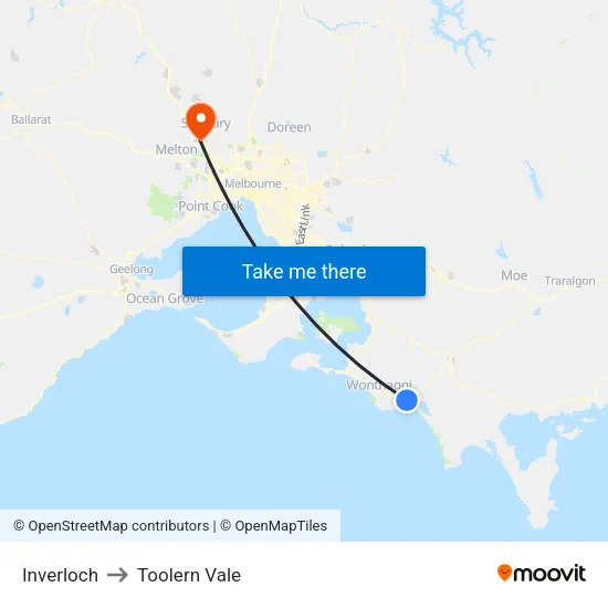 Inverloch to Toolern Vale map