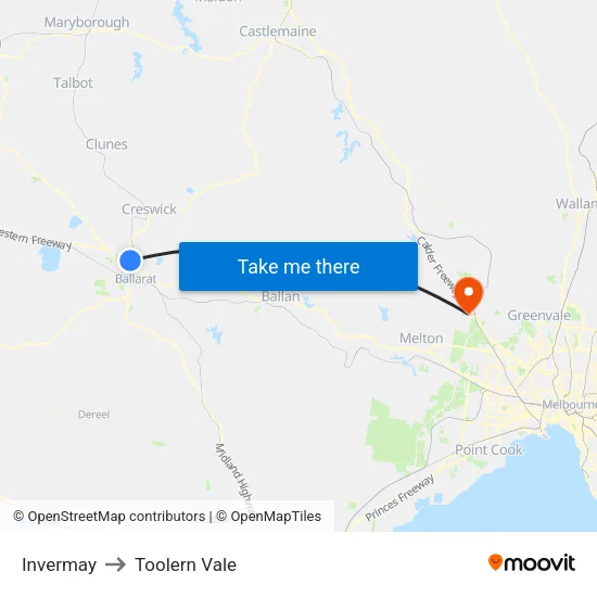 Invermay to Toolern Vale map