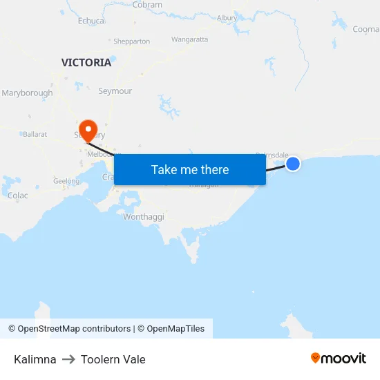 Kalimna to Toolern Vale map