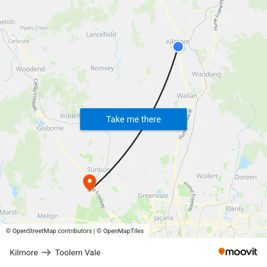 Kilmore to Toolern Vale map